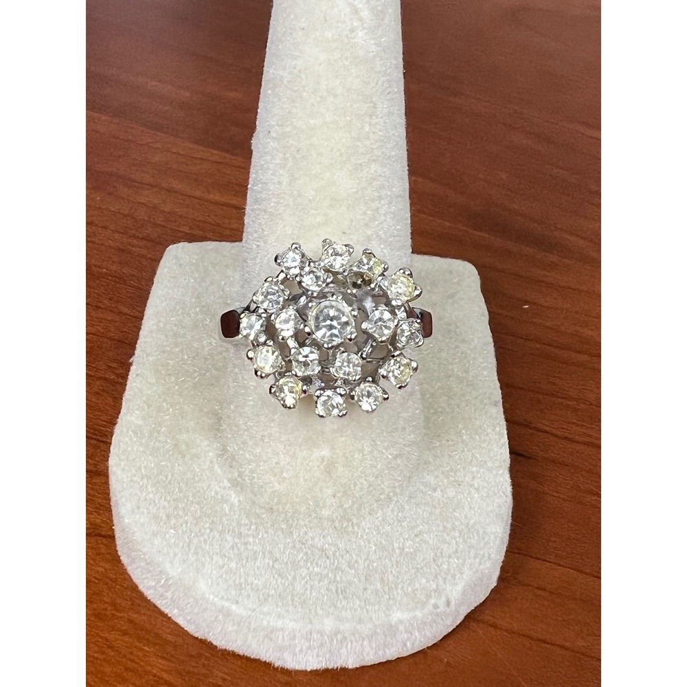 Vintage 18KT HGE White Gold Electroplate Cluster Cocktail Ring Size 7.5